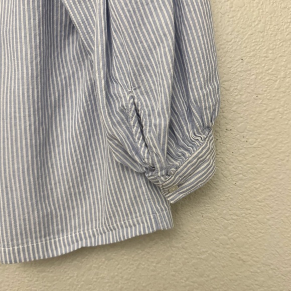 Style & Co Blue Stripe Lace Trim Pintuck Blouse Boho Peasant Top Size XL - Picture 12 of 16